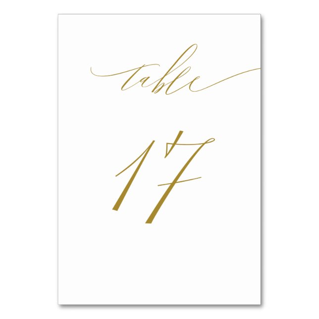 Minimalistisches White Gold Elegant Script 17 Wedd Tischnummer (Vorderseite)