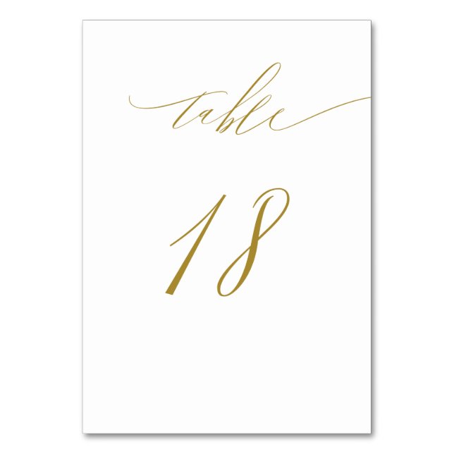 Minimalistisches White Gold Elegant Script 18 Wedd Tischnummer (Vorderseite)