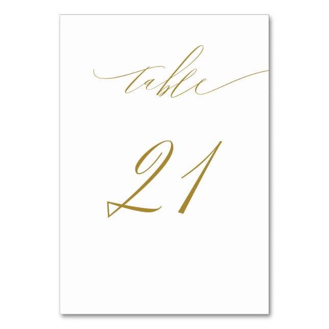 Minimalistisches White Gold Elegant Script 21 Wedd Tischnummer (Vorderseite)