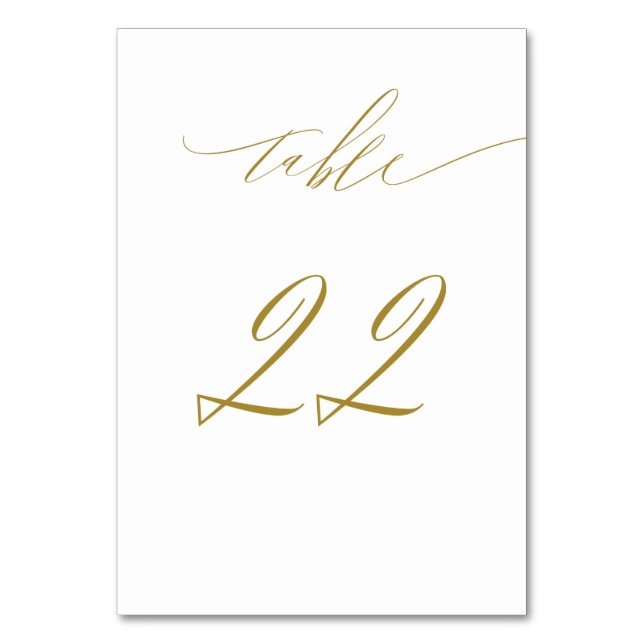 Minimalistisches White Gold Elegant Script 22 Wedd Tischnummer (Vorderseite)