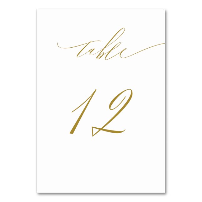 Minimalistisches White Gold Elegant Script No. 12  Tischnummer (Vorderseite)