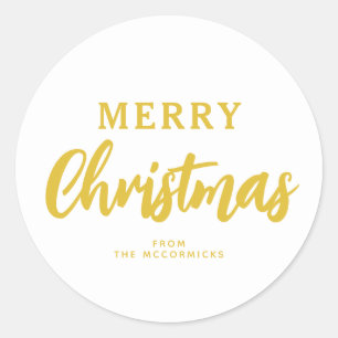 Minimalistisches White Gold Frohe Weihnachtsfamili Runder Aufkleber