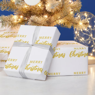 Minimalistisches White Gold Script Frohe Weihnacht Geschenkpapier