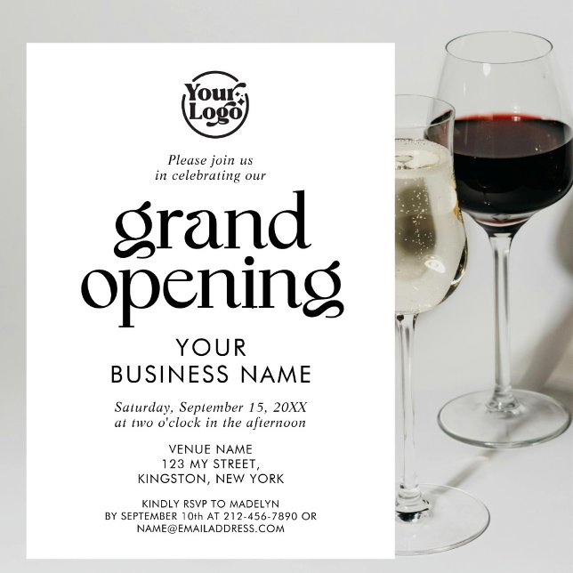 Minimalistisches White Grand Opening-Business-Logo Einladung (Von Creator hochgeladen)