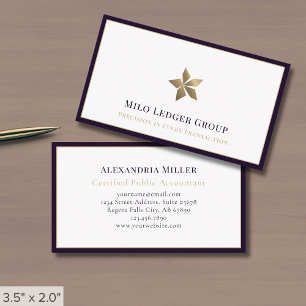 Minimalistisches White Lila Gold Luxe Logo Visitenkarte