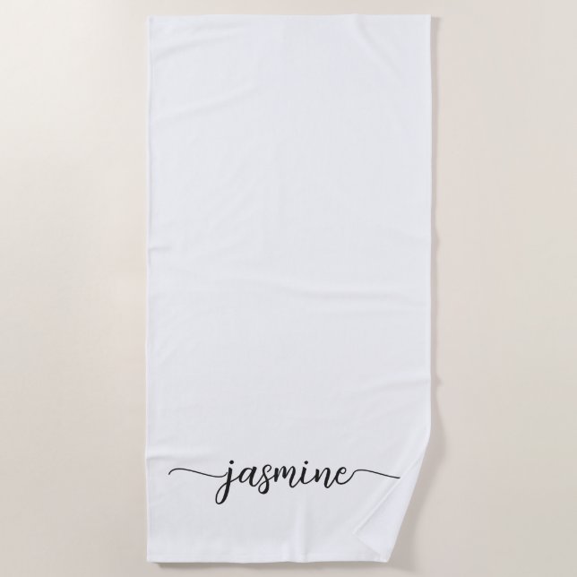 Minimalistisches White Monogram Name Riesiges Skri Strandtuch (Vorderseite)