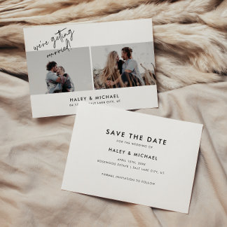 Minimalistisches White Script 2 Foto Hochzeit Save The Date