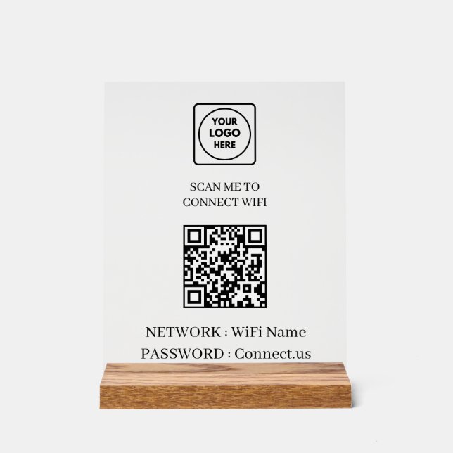 Minimalistisches Wi-Fi-QR-Netzwerktischschild Acrylschild (Vorderseite)