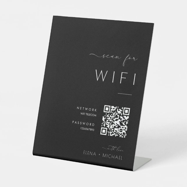 Minimalistisches WiFi Password Qr Code Hochzeitsze Sockelschild (Vorderseite)