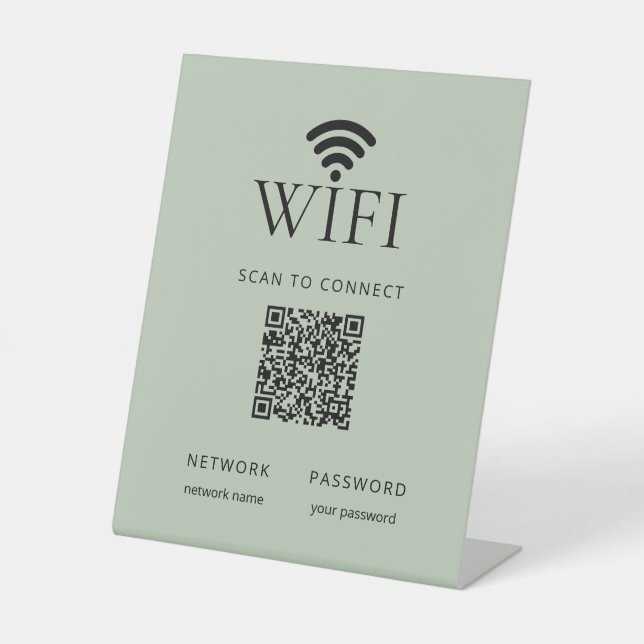 Minimalistisches WiFi-Passwort-Schild QR-Code Sage Sockelschild (Vorderseite)