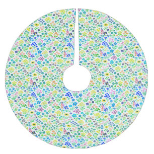 Minimalistisches Wildblumen-Nahtlosmuster auf Weiß Polyester Weihnachtsbaumdecke