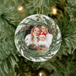 Minimalistisches Winter-Kiefernwald-Foto Keramik Ornament