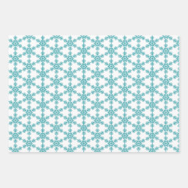 Minimalistisches Winterschneeflockenmuster Weihnac Geschenkpapier Set