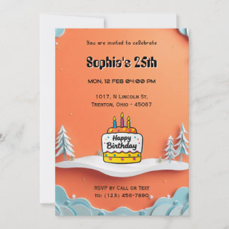 Minimalistisches Winterwunder über Orange Geburtst Einladung