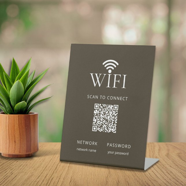 Minimalistisches WLAN-Netzwerk-Passwort-QR-Code Br Sockelschild (Wifi pedestal sign with QR code brown)