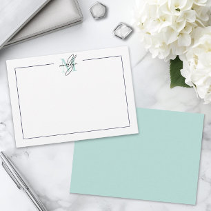 Minimalschriftzug Teal Blau Name Monogramm Mitteilungskarte