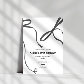 Minimalst black bow 30th birthday einladung