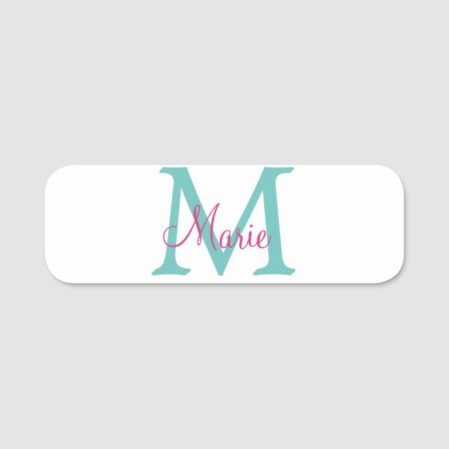 Minimum add name monogram green pink blue namensschild (Vorderseite)