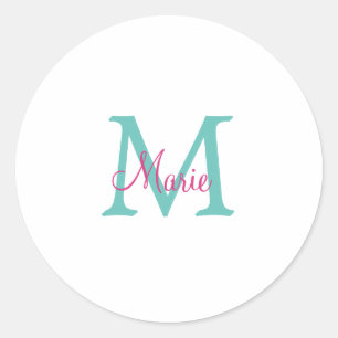Minimum add name monogram green pink blue runder aufkleber