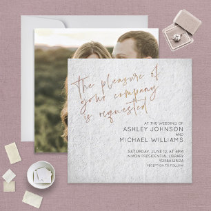 Minimum Black & White Gold Script Foto Wedding Einladung