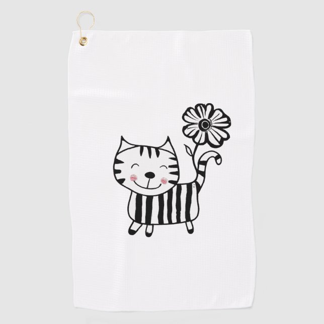 Minimum Cute Cat with Flower on Tail Decorative Golfhandtuch (Vorderseite)