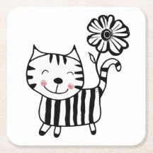 Minimum Cute Cat with Flower on Tail Decorative