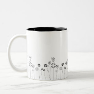 Mininmalist Schwarzweiss-Blumenmuster Zweifarbige Tasse