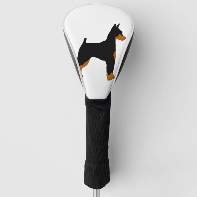 Minipinscher-Schwarz-Rost-Silhouette Golf Headcover (Vorderseite)