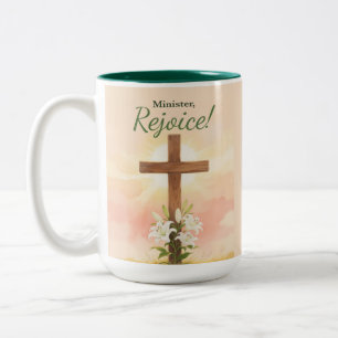 Minister Ostern Freue dich Kreuz und Lilien Zweifarbige Tasse