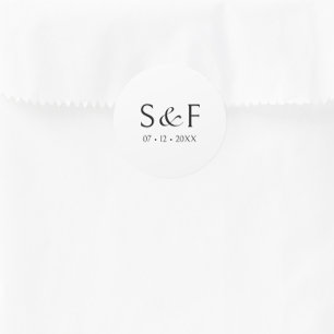 Minmal Elegant Script Monogram Wedding Runder Aufkleber
