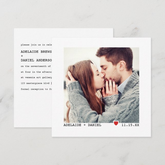 Minmalist Schreibmaschine Schriftart Custom Foto W Einladung (Vorne/Hinten)