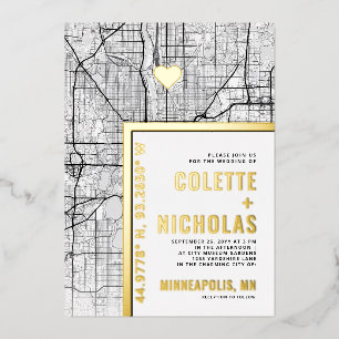 Minneapolis Love Locator   Stadt-Themen-Hochzeit Folieneinladung