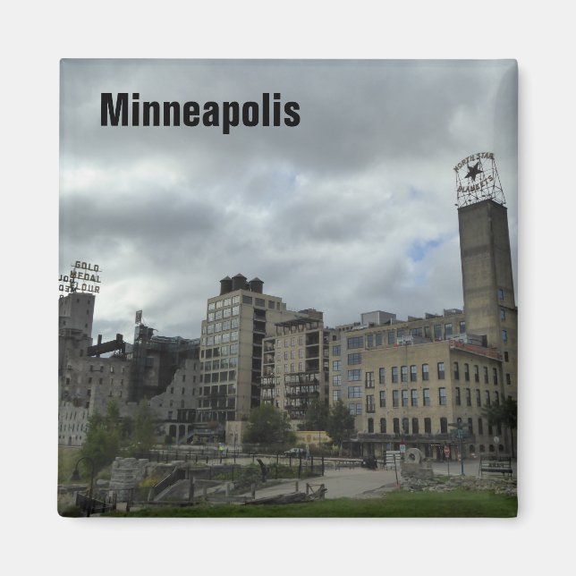 Minneapolis Mill Ruins Park Skyline Foto Magnet (Vorne)