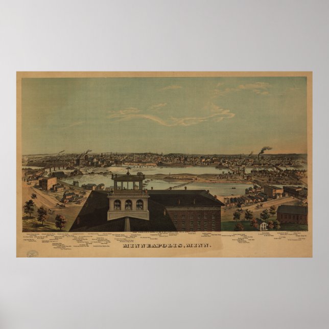 Minneapolis Minnesota 1874 Antique Panoramabalkart Poster (Vorne)