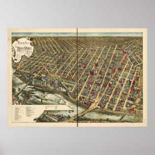 Minneapolis Minnesota 1891 Antique Panoramabalkart Poster