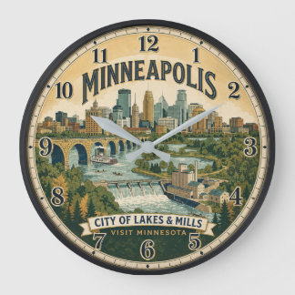Minneapolis Minnesota City of Lakes Travel Poster Große Wanduhr