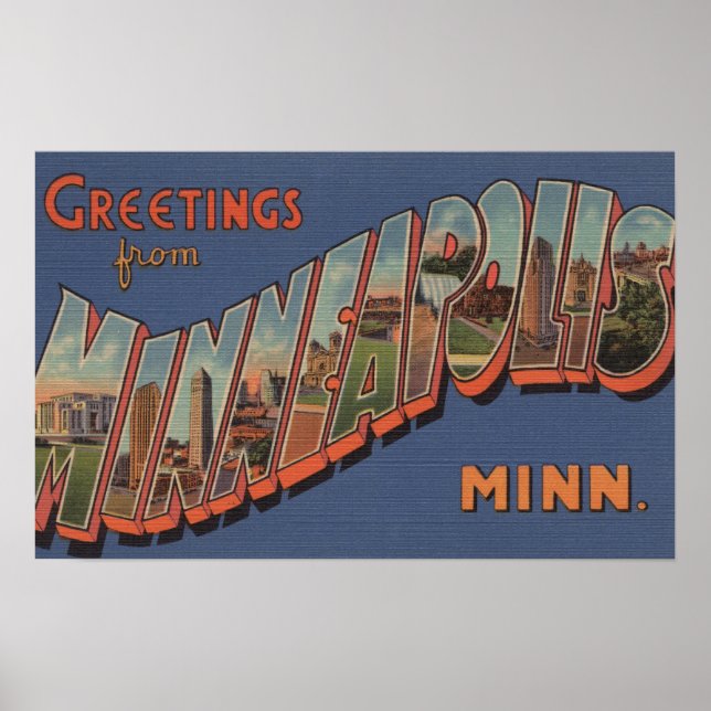 Minneapolis, Minnesota - Große Buchstabenszenen Poster (Vorne)