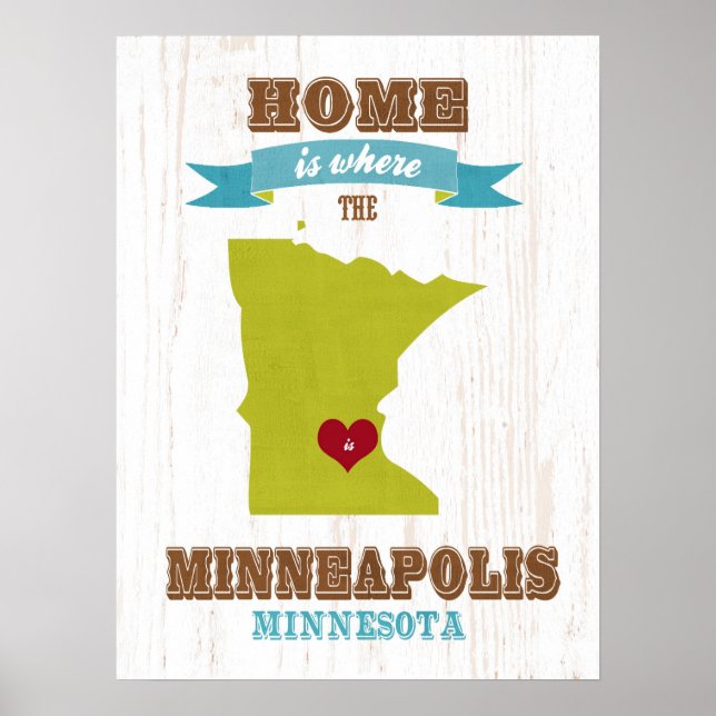minneapolis, minnesota Map - Zuhause ist, wo Poster (Vorne)