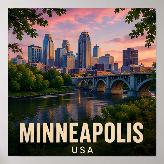 Minneapolis Minnesota River City Reise-Geschenk Poster (Vorne)