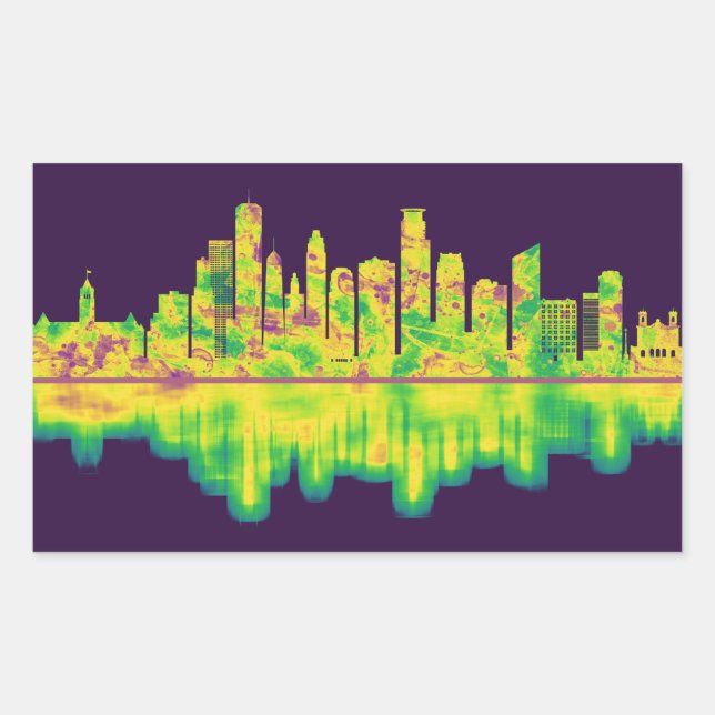 Minneapolis Minnesota Skyline Rechteckiger Aufkleber (Vorderseite)