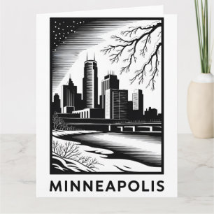 Minneapolis Minnesota Skyline Schwarz Weiß Holzsch Karte