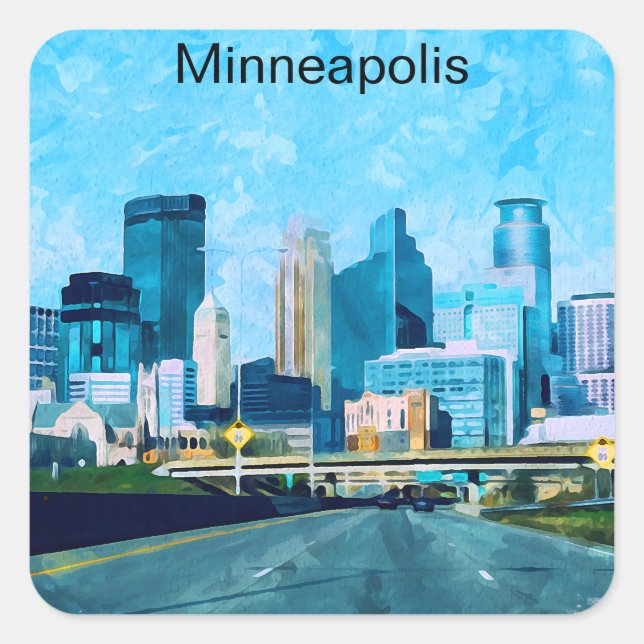 Minneapolis Minnesota Travel Skyline Quadratischer Aufkleber (Vorderseite)
