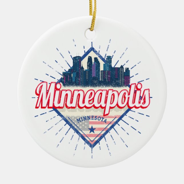 Minneapolis Minnesota USA Skyline Vereinigte Staat Keramik Ornament (Vorne)