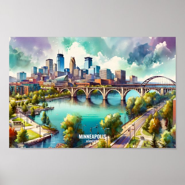 Minneapolis Minnesota USA Travel Places watercolor Poster (Vorne)
