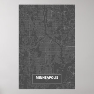 Minneapolis, Minnesota (weiß auf schwarz) Poster