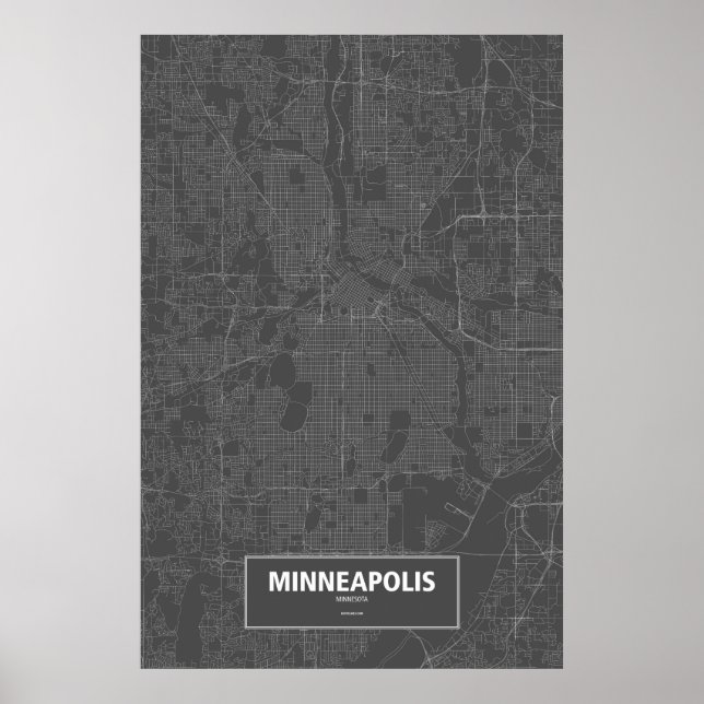 Minneapolis, Minnesota (weiß auf schwarz) Poster (Vorne)