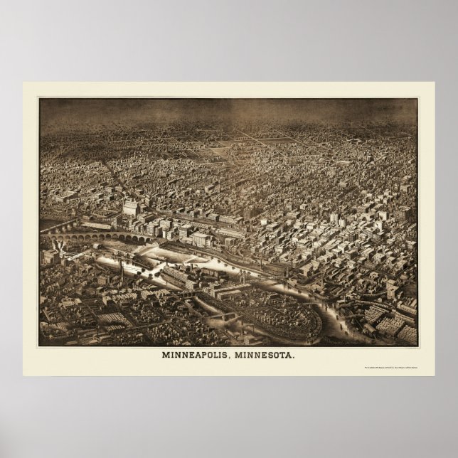 Minneapolis, MN Panoramabalkarte - 1885 Poster (Vorne)