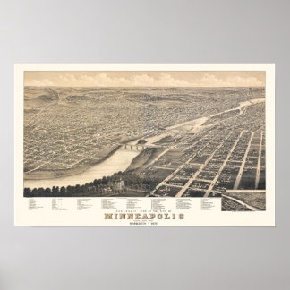Minneapolis MN Panoramakarte DIGITAL ENTFERNT Poster