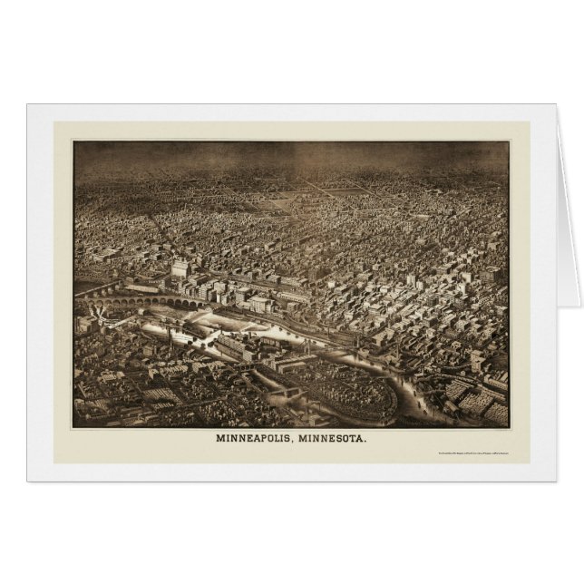 Minneapolis, panoramische Karte Mangans - 1885 (Vorderseite (Horizontal))