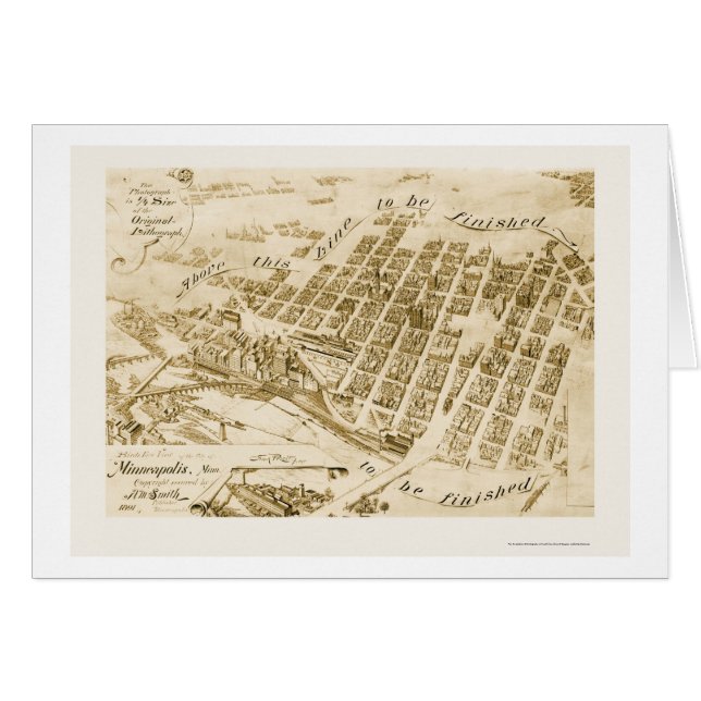 Minneapolis, panoramische Karte Mangans - 1891 (Vorderseite (Horizontal))